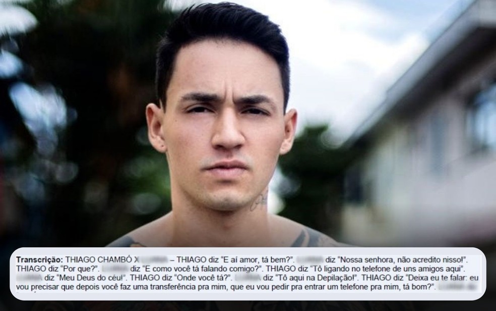 Thiago Chambó, preso acusado de integrar grupo que manipulava resultados de jogos, ligou para a esposa de dentro da cadeia e pediu dinheiro para comprar celular — Foto: Reprodução/MPGO e Redes Sociais