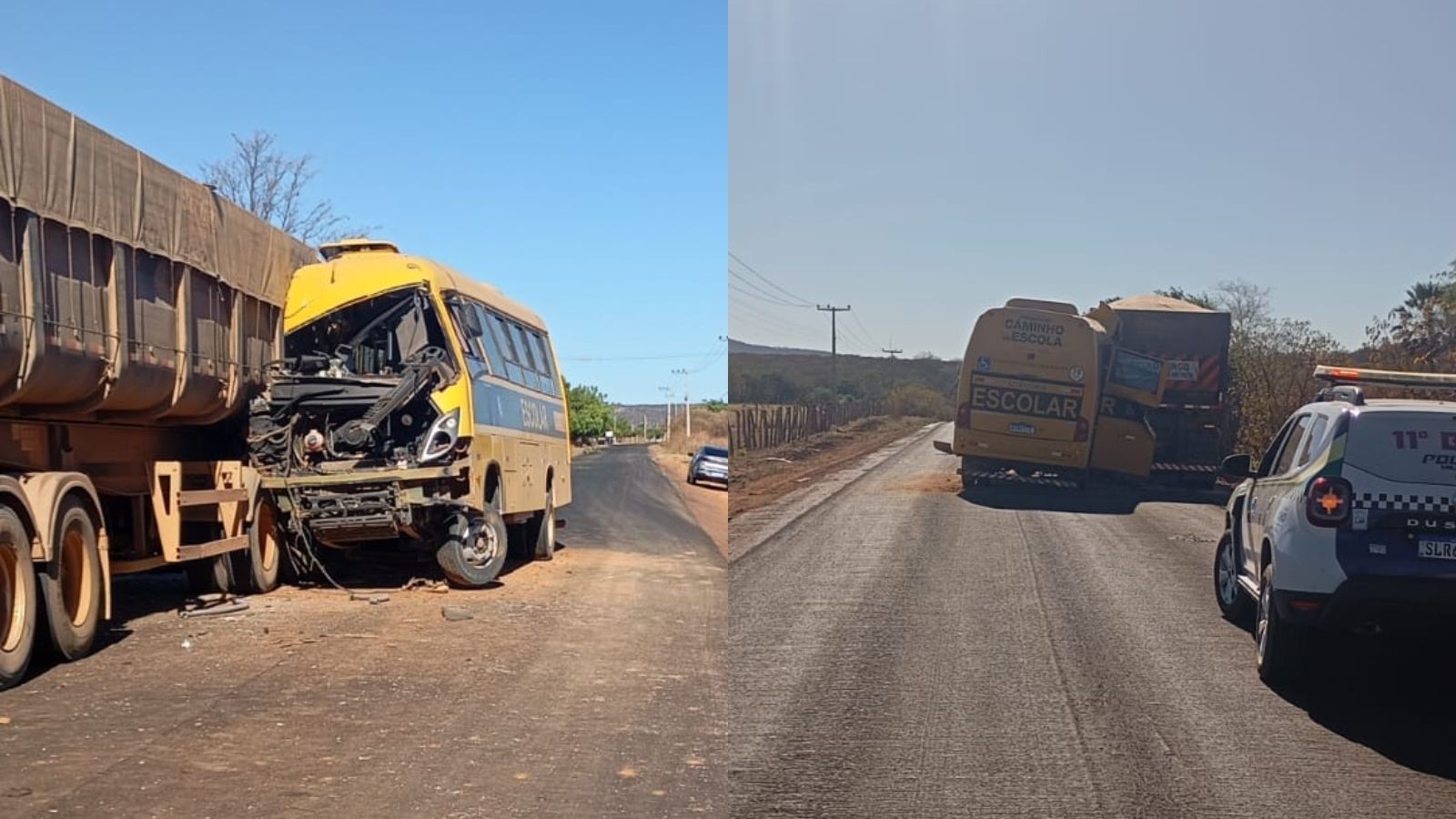 Ônibus escolar bate na traseira de carreta que aguardava conserto nas margens da PI-144