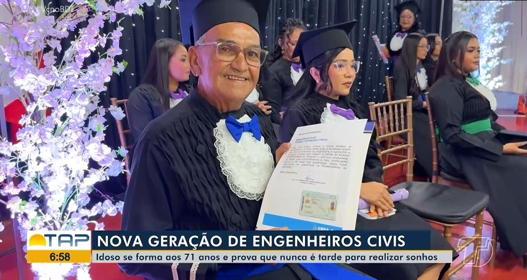 Formatura em Engenharia Civil de idoso de 71 anos é marcada por emoção em Santarém