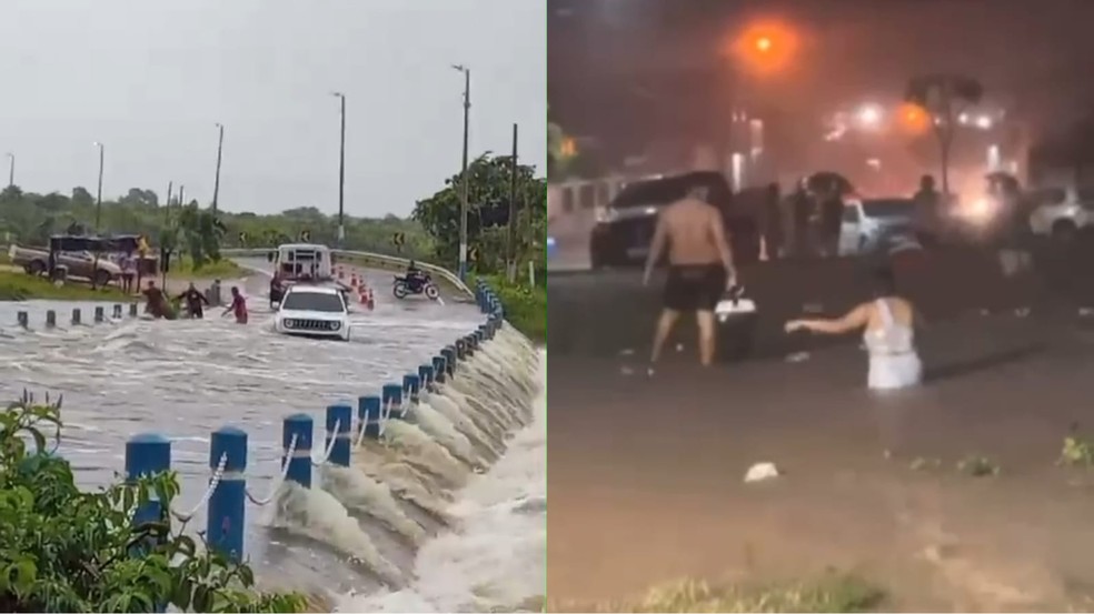 Ponte debaixo d'gua e ruas alagadas: So Gonalo do Amarante tem maior chuva do Cear.  Foto: Reproduo