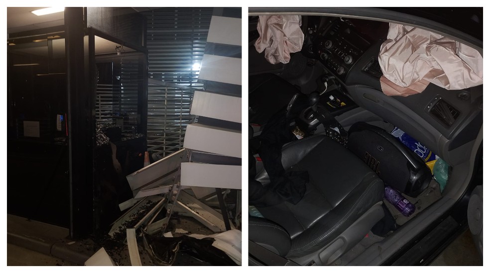 Imagens feitas após o acidente mostram a frente do carro destruída, airbags acionados e uma caixa de som no assoalho do banco do passageiro. — Foto: Reprodução