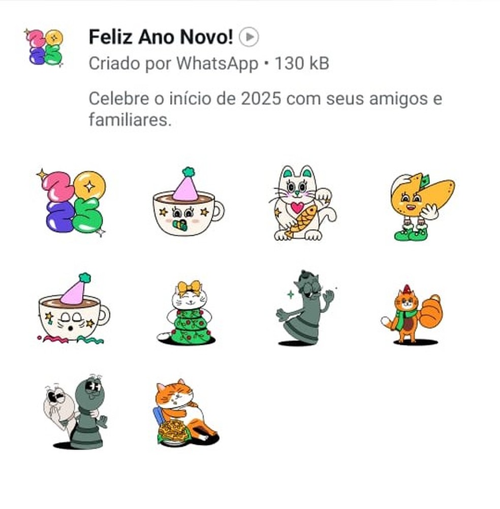 Pacote de figurinhas de Ano Novo — Foto: Reprodução