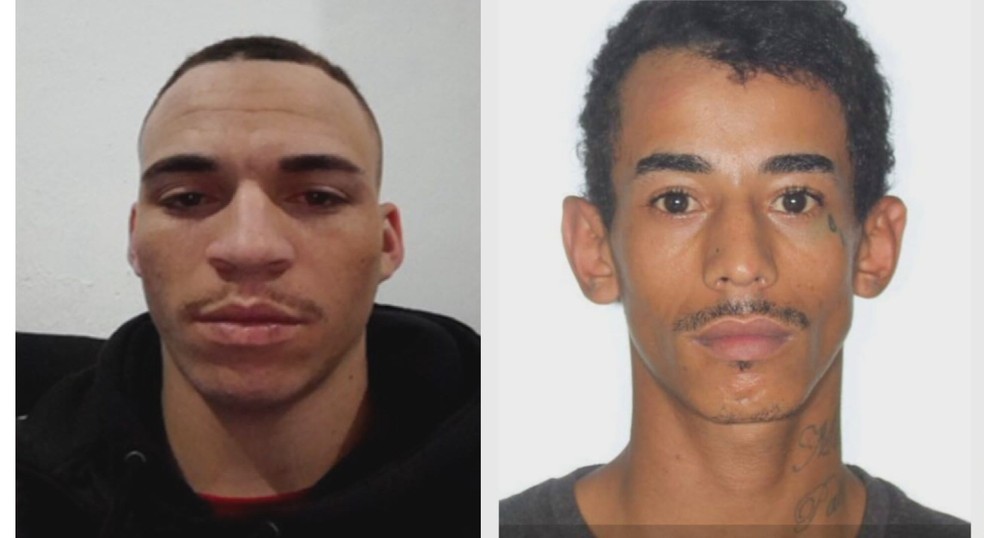 Polícia divulgou a identidade de Kauan Alison Alves dos Santo, de 19 anos – homem que atirou no PM em Paraisópolis -  e Gabriel Vieira dos Santos, que fugiu com a arma do policial, de 28 anos. — Foto: Reprodução/TV Globo
