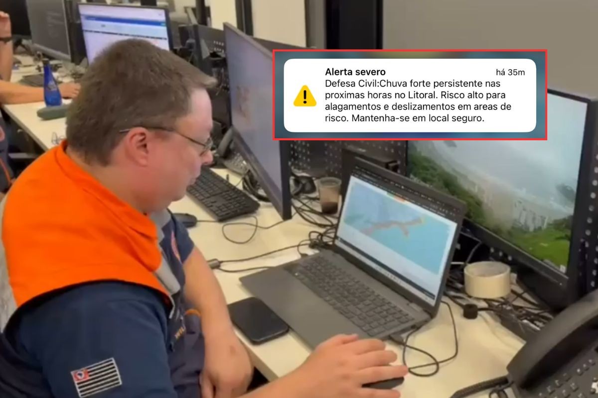 Vídeo mostra meteorologista da Defesa Civil de SP enviando alerta severo de chuvas para o litoral; VEJA 
