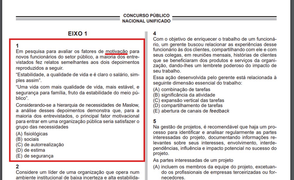 Print de questão do bloco 4 do CNU — Foto: Reprodução
