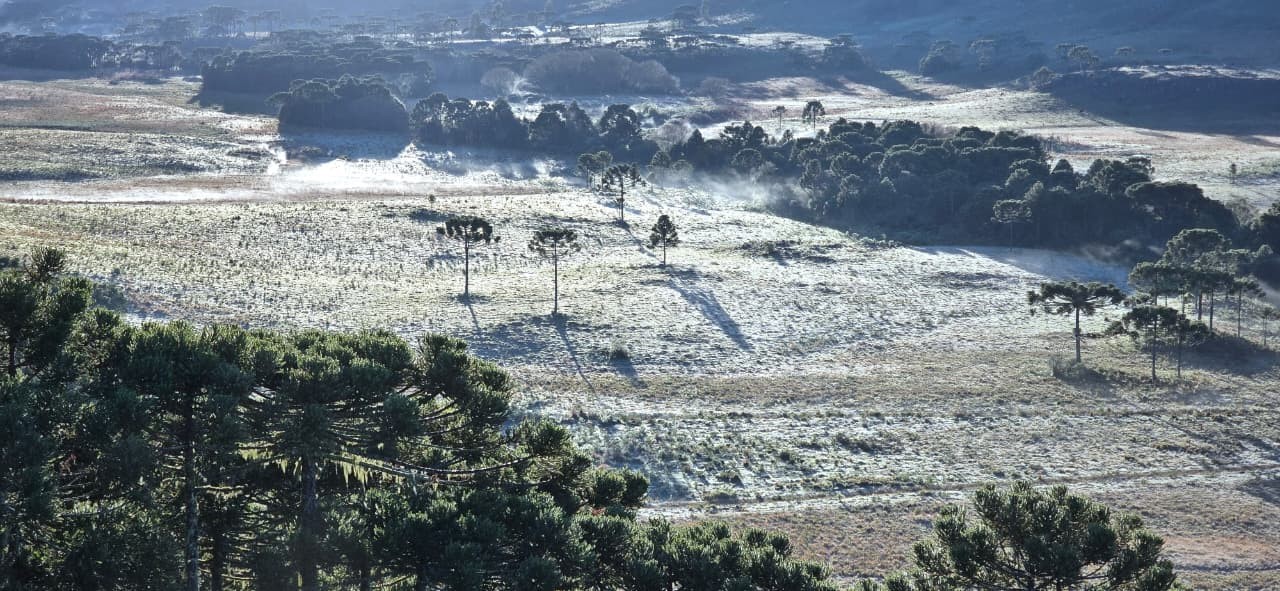 1° amanhecer da primavera tem termômetros perto de 0°C e geada na Serra catarinense; VÍDEO