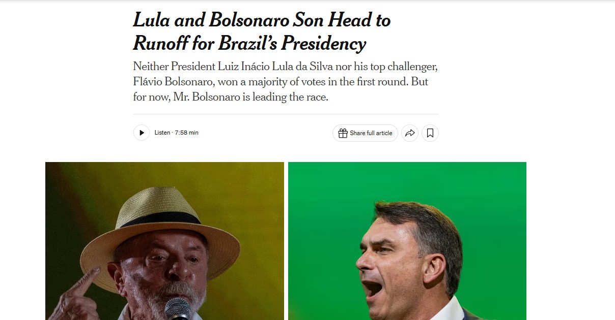 Flávio e Lula no 2º Turno: veja a repercussão internacional do resultado das eleições