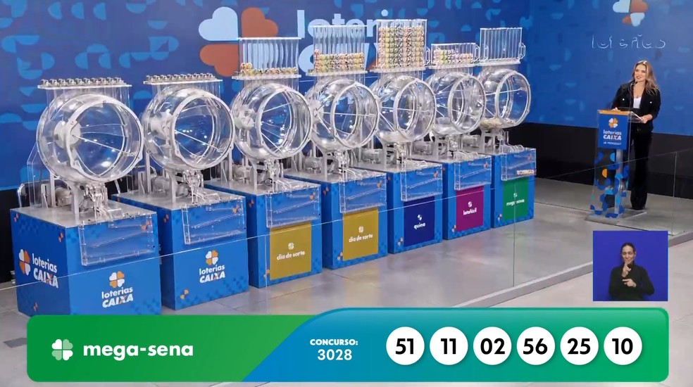 Sorteio da Mega-Sena, concurso 3028. — Foto: Reprodução