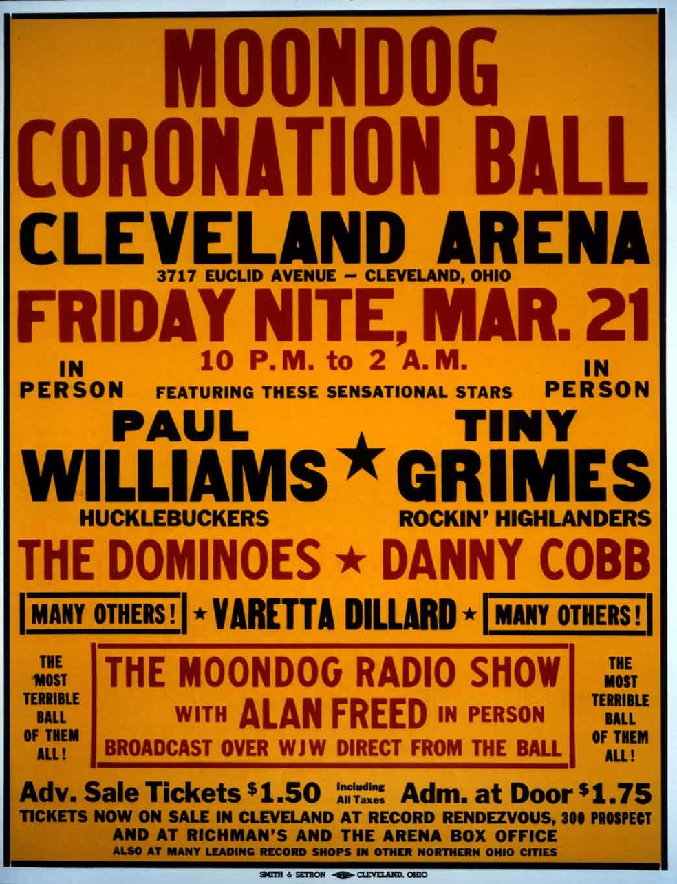 Cartaz do festival americano Moondog Coronation Ball, de 1952, evento pioneiro do estilo — Foto: Reprodução