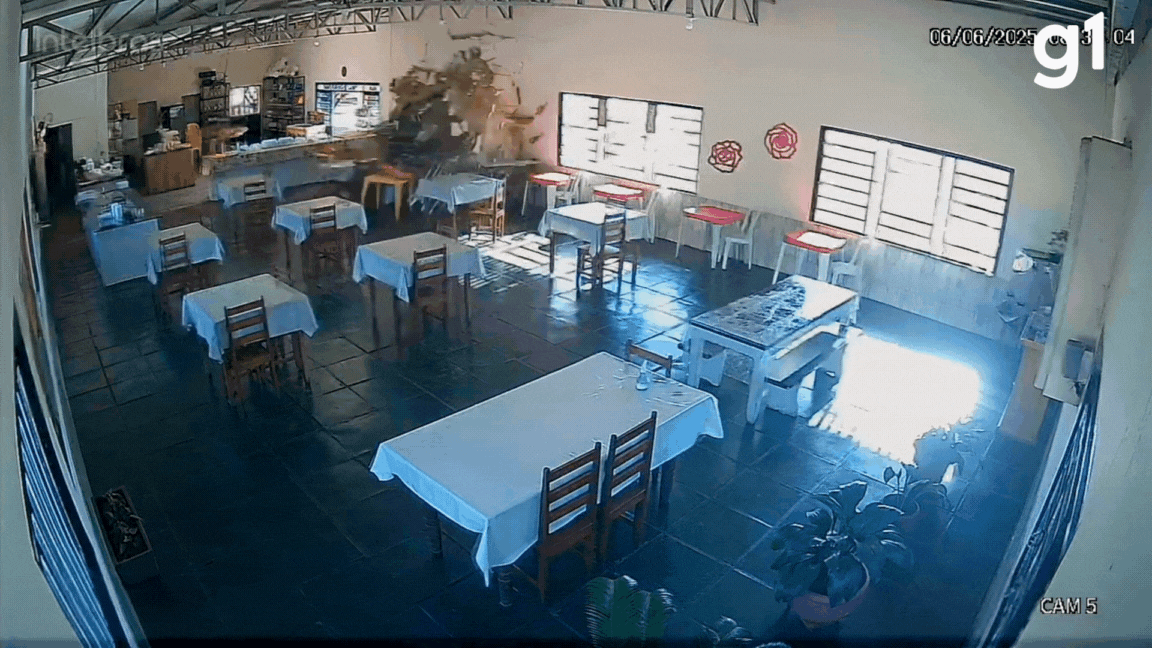 VÍDEO: caminhoneiro atingido por motorista bêbado perde controle da direção e invade restaurante em MT