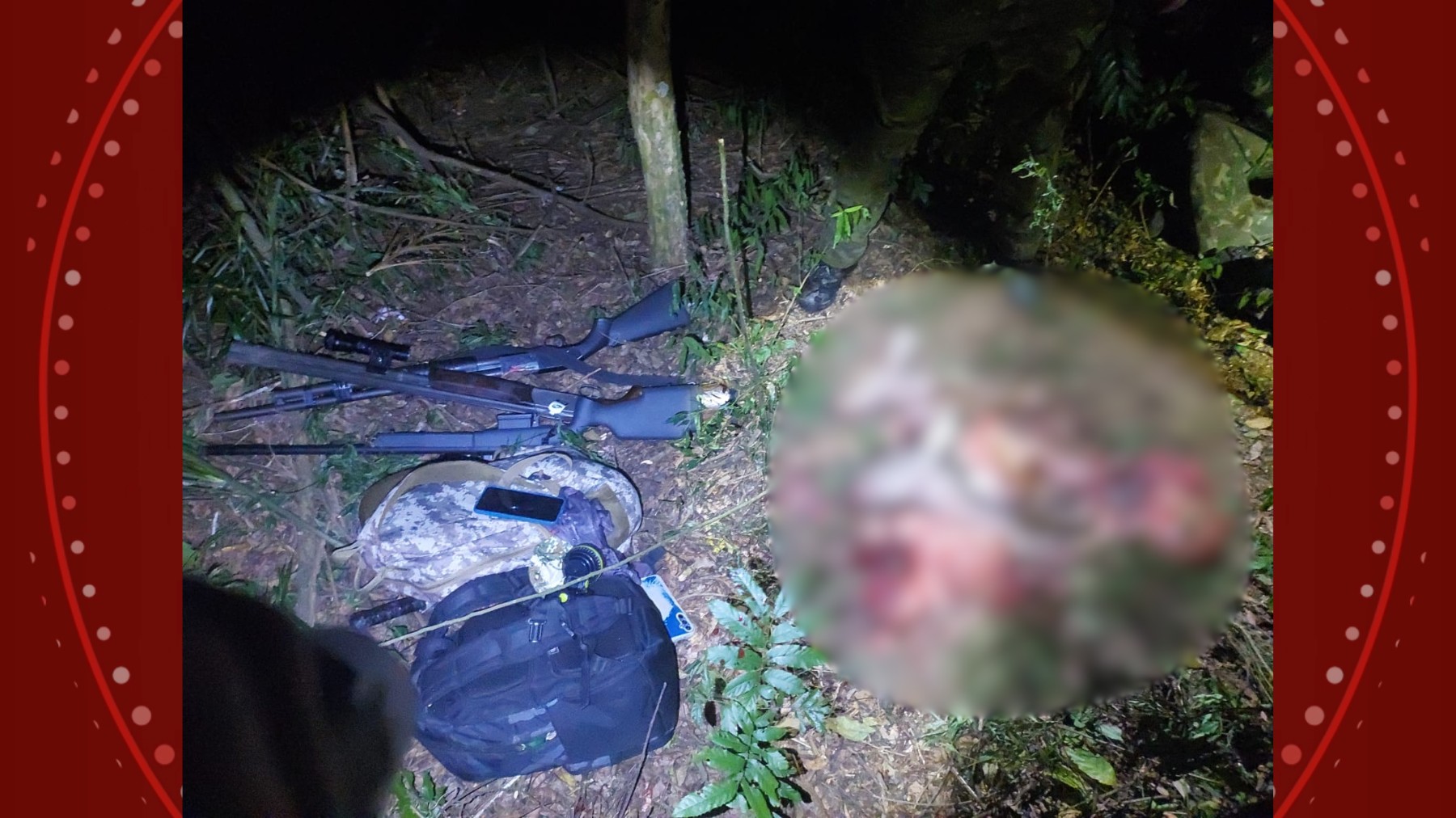 Policiais escutam tiros e flagram caçadores camuflados e armados com fuzil desossando animais ao lado de parque estadual do Paraná