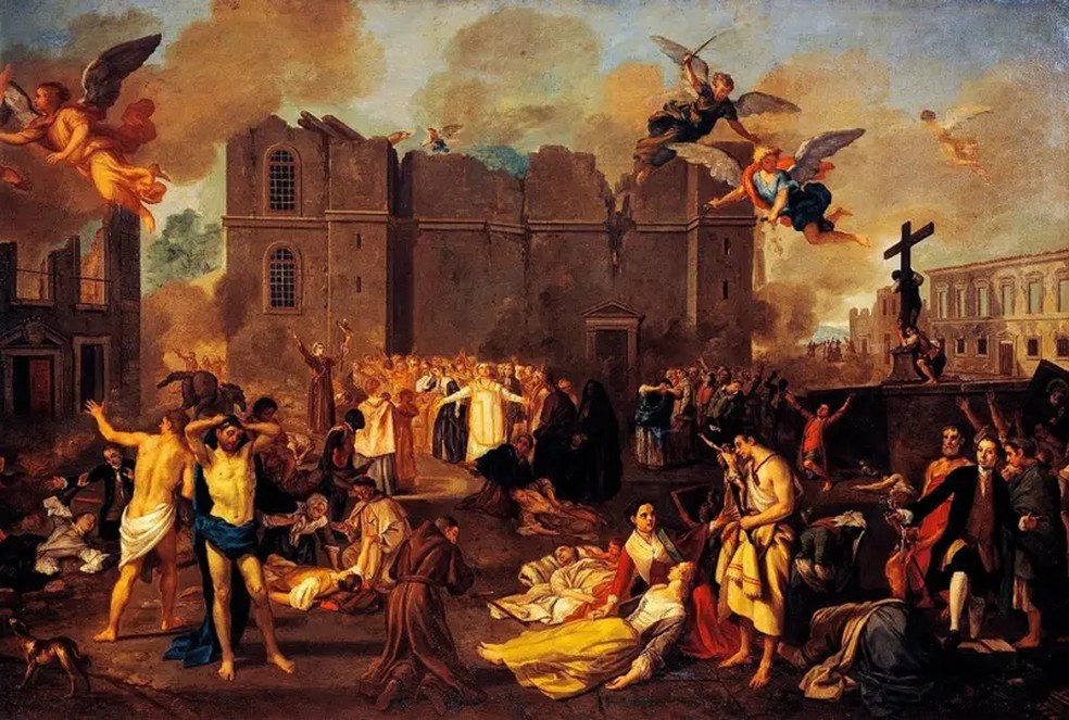 Terremoto em Lisboa (1755), pintura de João Glama (1708-1792). — Foto: Getty Images via BBC