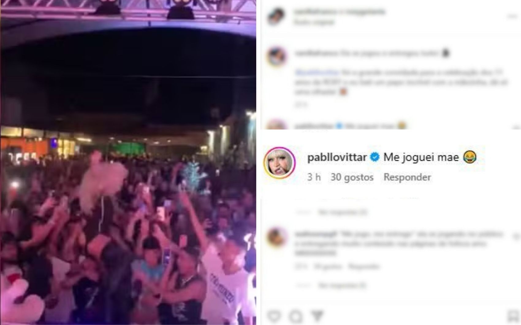 Pabllo Vittar brinca após pular de palco e ninguém a segurar durante show: 'Me joguei'