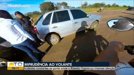 Motociclista filma acidentes e imprudência na ponte sobre o Ribeirão Taquaruçu