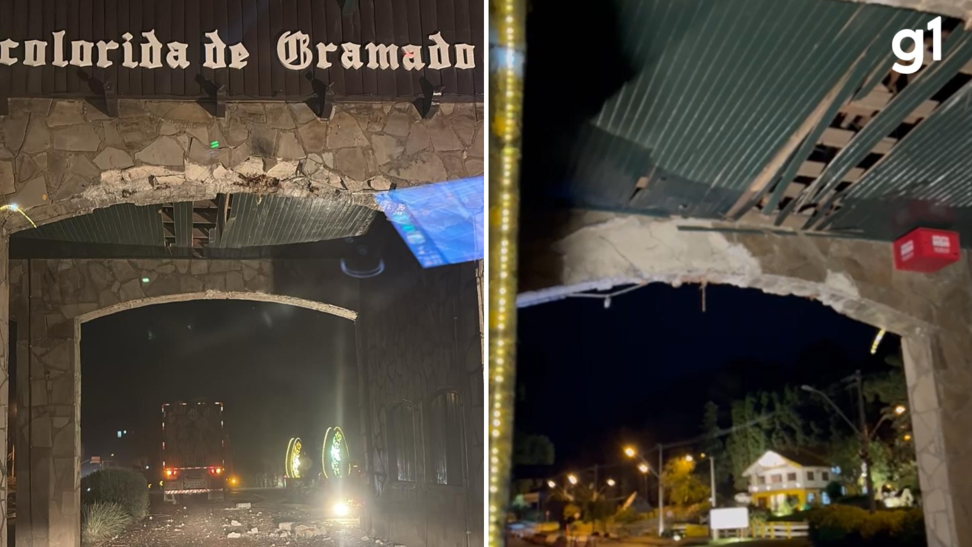 Caminhão danifica pórtico de Gramado