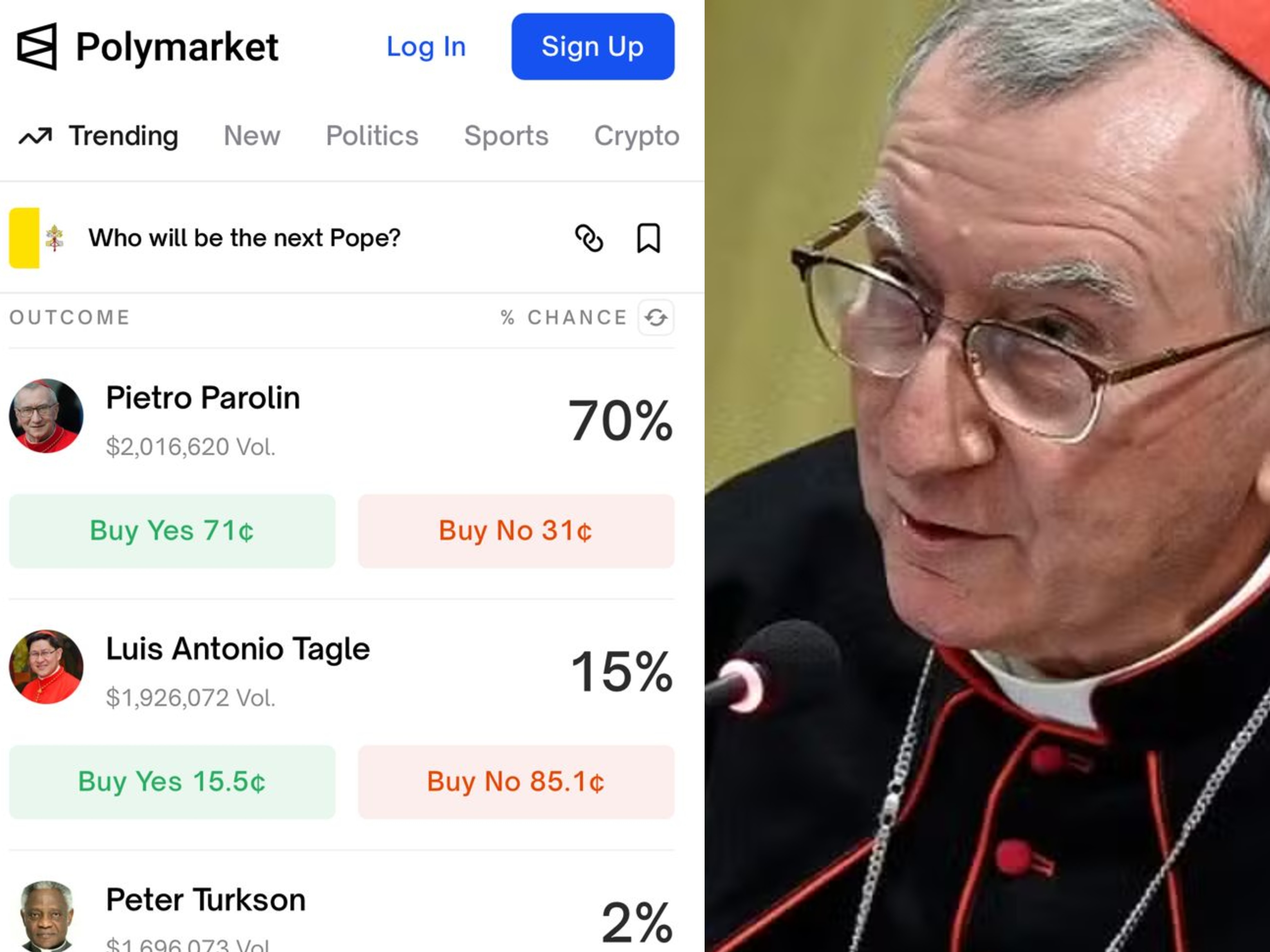 Habemus Papam: antes Robert Prevost ser anunciado como papa, Parolin movimentou mais de US$ 2 milhões em bets nos EUA