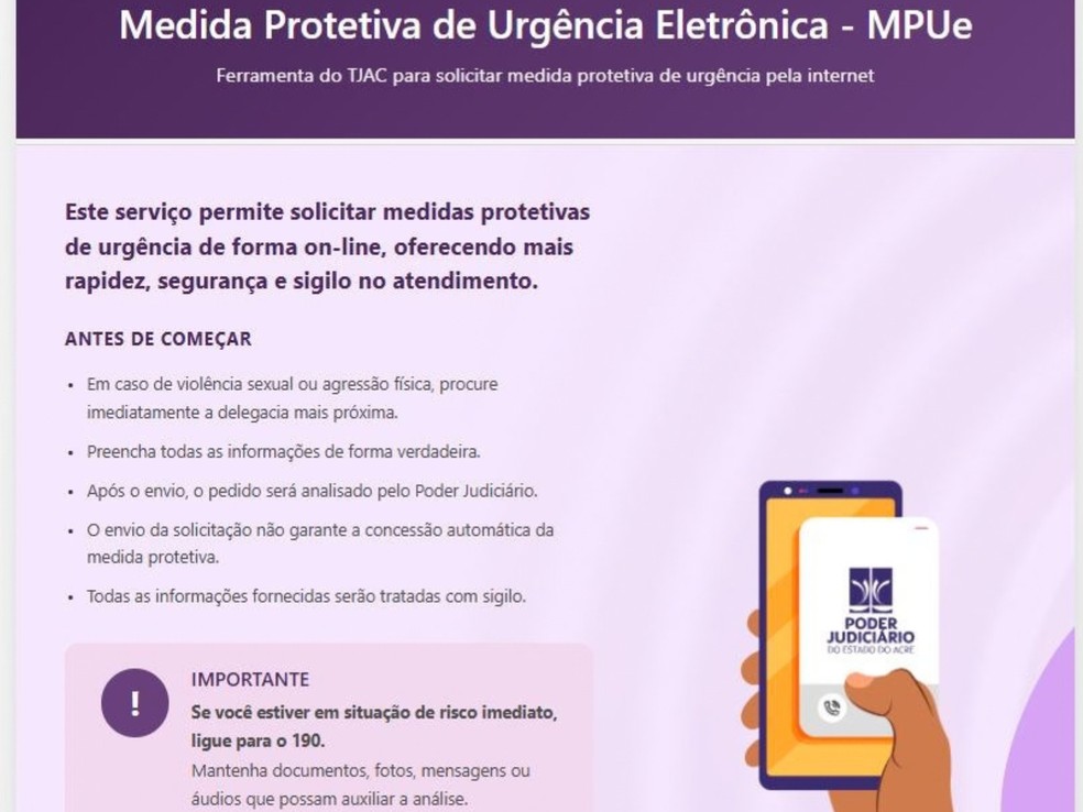 V&iacute;timas preenchem formul&aacute;rio e envio de documentos pode ser feito sem a necessidade de ir at&eacute; uma delegacia no Acre &mdash; Foto: Reprodu&ccedil;&atilde;o/TJ-AC