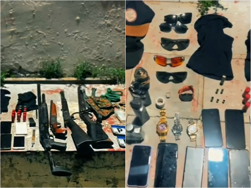 Material apreendido com grupo criminoso em Touros &mdash; Foto: Divulga&ccedil;&atilde;o/PM