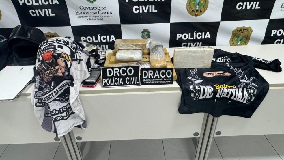 Cerca de nove quilos de skunk e um quilo de cocaína foram apreendidos pela polícia durante buscas por envolvidos em atentado contra filha do presidente do Ceará Sporting Club. — Foto: Polícia Civil/ Divulgação
