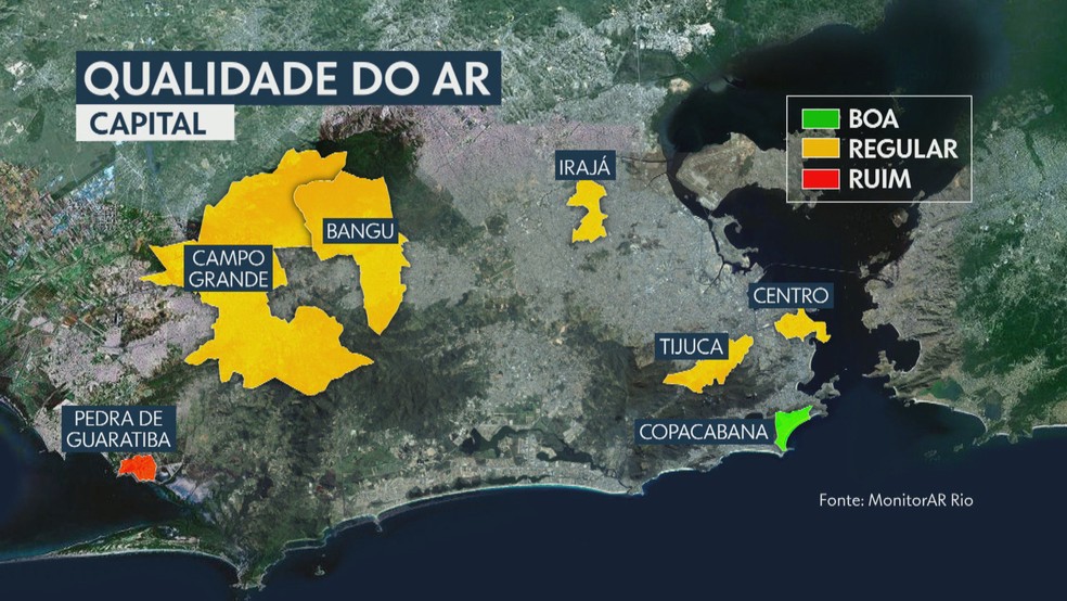 Dos 8 pontos de análise, só Copacabana tem boa qualidade do ar — Foto: Reprodução/TV Globo