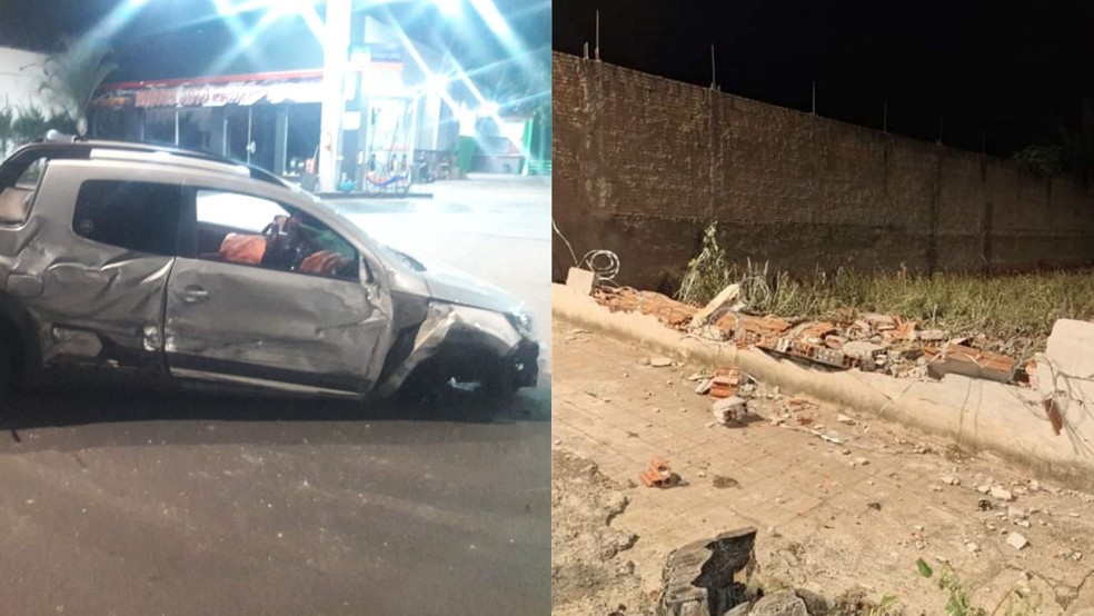 Caminhonete derrubou muro em Jaú após acidente — Foto: Arquivo Pessoal