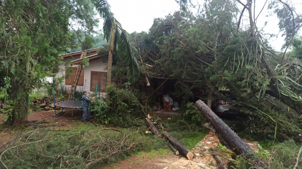 Cidade de Descanso, no Oeste de Santa Catarina, onde árvore atingiu casa nesta quinta-feira (16) — Foto: Corpo de Bombeiros/Divulgação