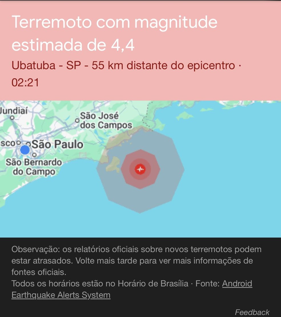 Alerta de suposto terremoto em Ubatuba — Foto: Reprodução