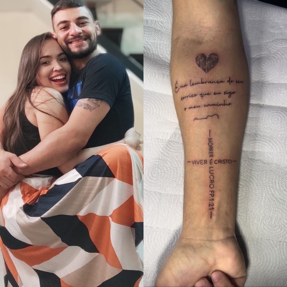 Bruno Fernando fez uma tatuagem em homenagem à esposa Amélia Cristina — Foto: Arquivo pessoal