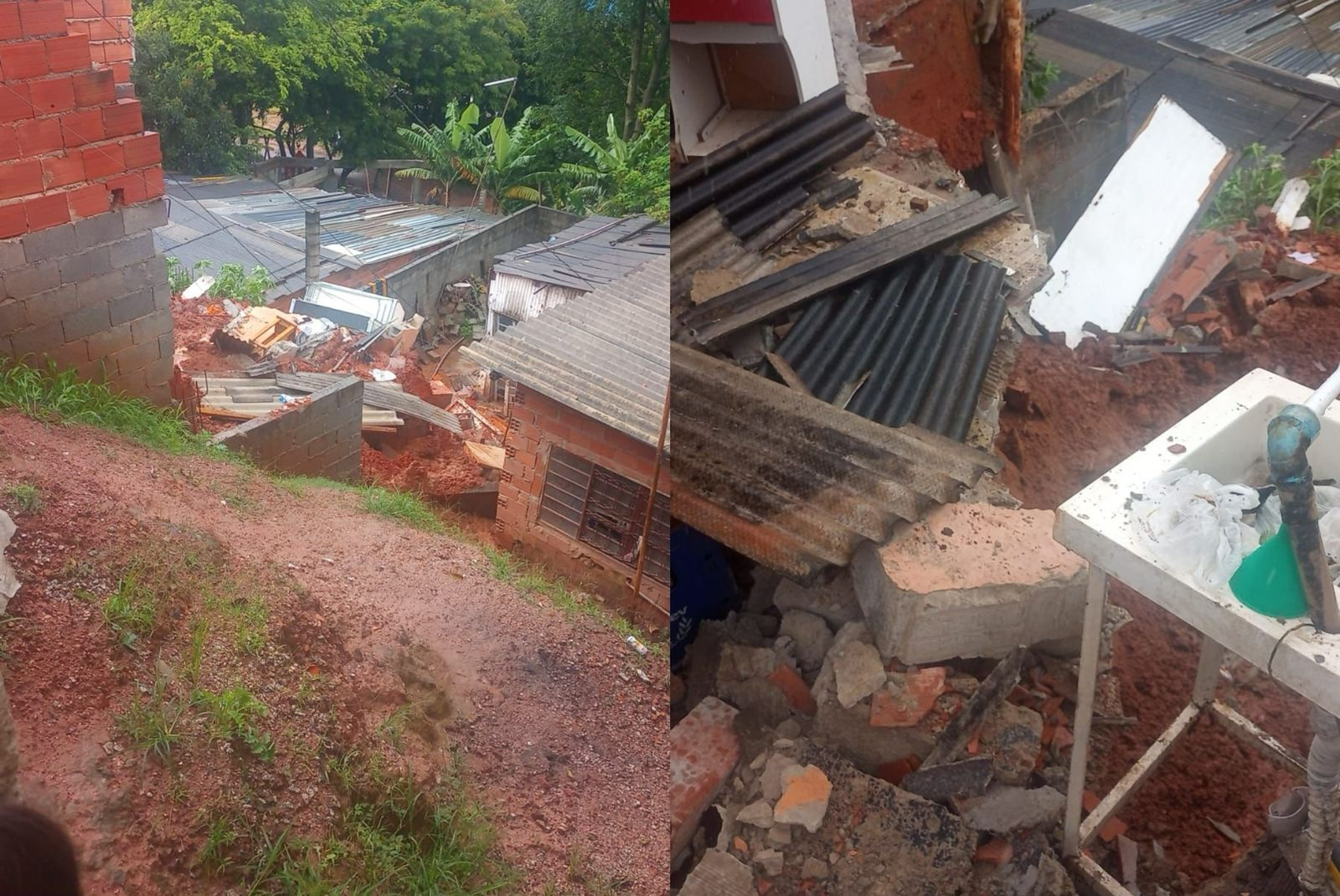 Imóvel comercial desaba durante temporal em Campo Limpo Paulista