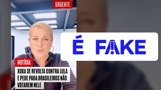 Foto: (É #FAKE que Xuxa disse 'não vote nesse homem' em campanha contra Lula; vídeo foi feito em 2022 e tinha crítica a Bolsonaro / Reprodução)