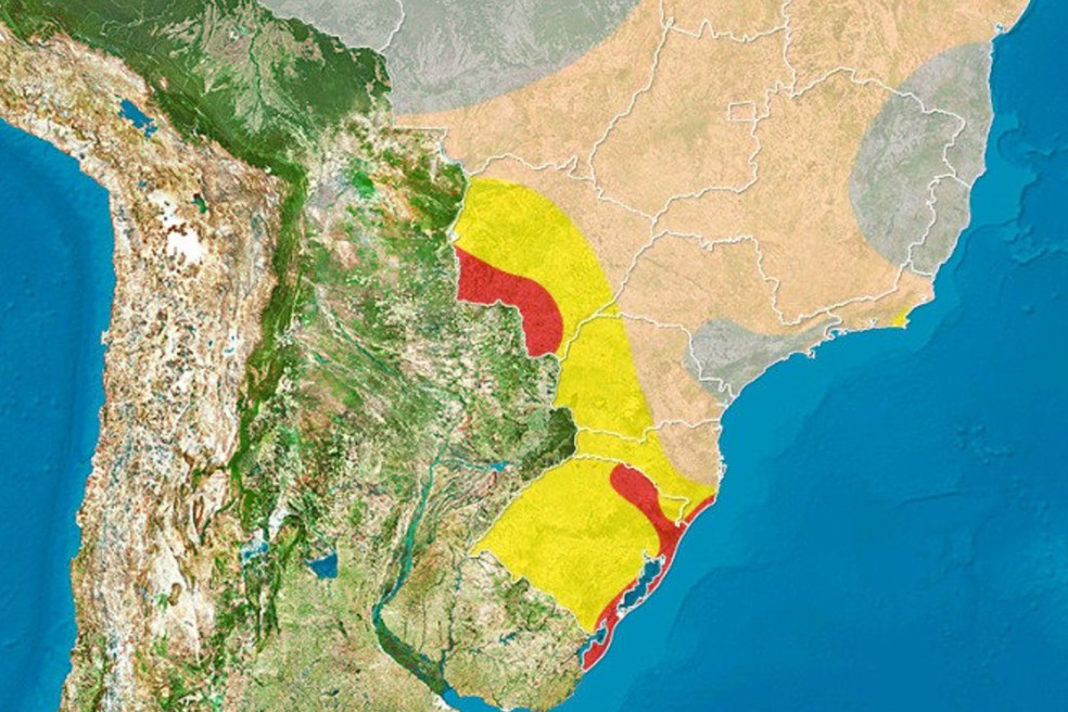 Mapa com alerta de risco para Mato Grosso do Sul. — Foto: Climatempo/Reprodução