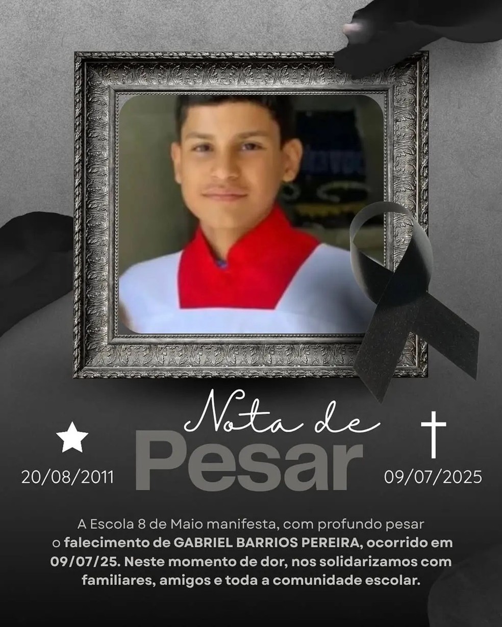 Nas redes sociais, escola se despediu de Gabriel. — Foto: Redes sociais