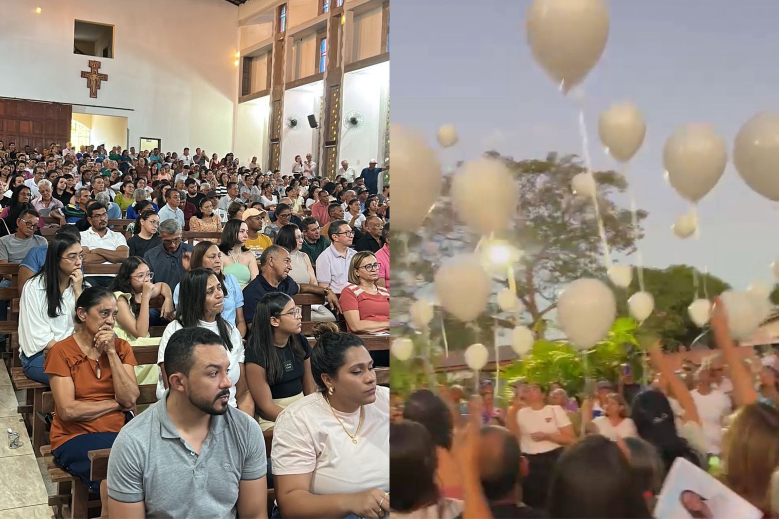 Vídeo: parentes e amigos de vereadora morta em acidente no Piauí soltam balões brancos durante missa de 7º dia