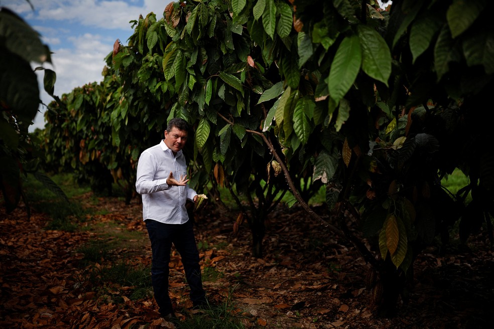 Produtor de cacau Moisés Schmidt em sua propriedade no oeste da Bahia — Foto: REUTERS/Amanda Perobelli