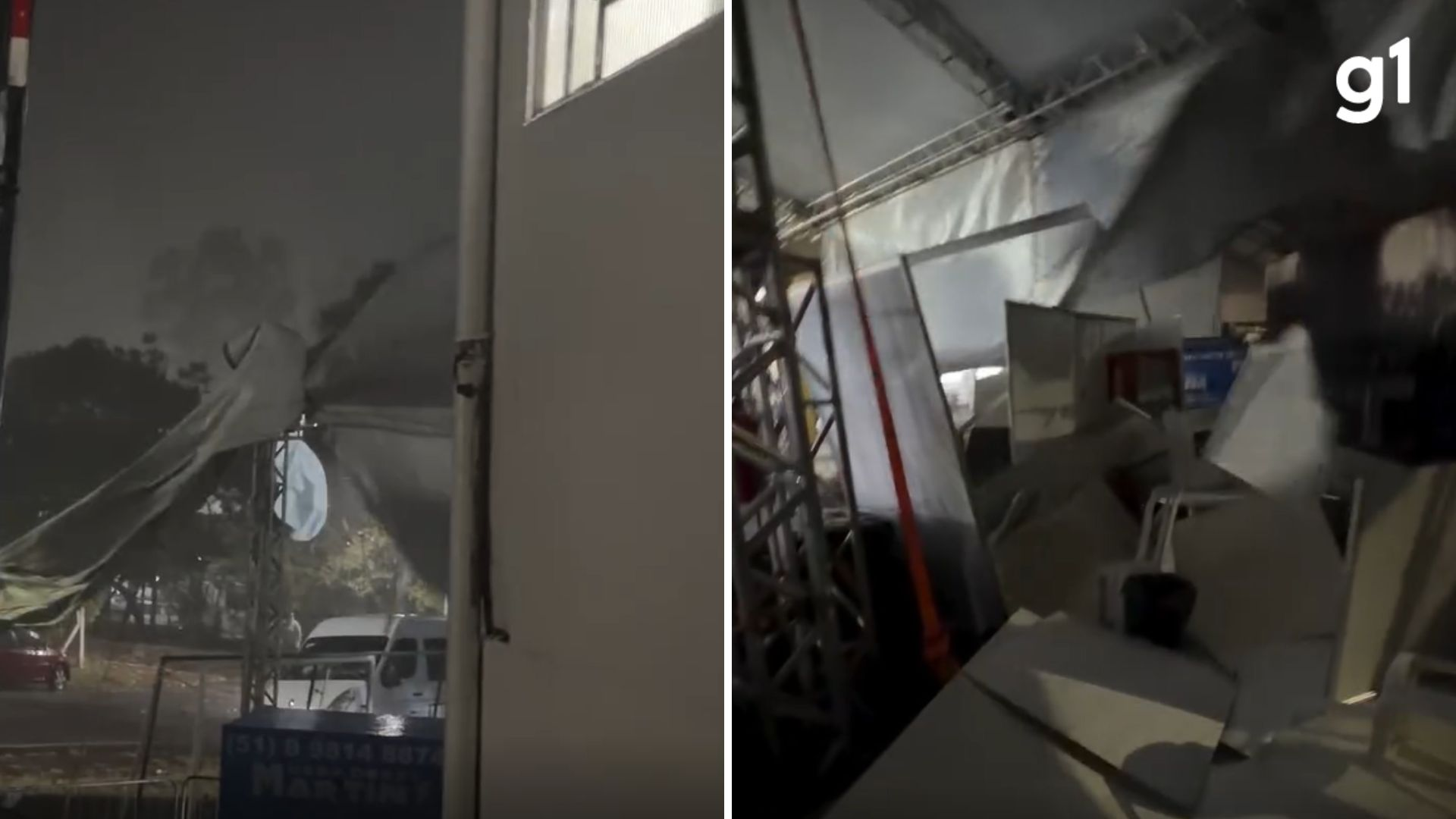 VÍDEO: Show é cancelado e parque é evacuado após vendaval causar danos em estrutura de evento no RS