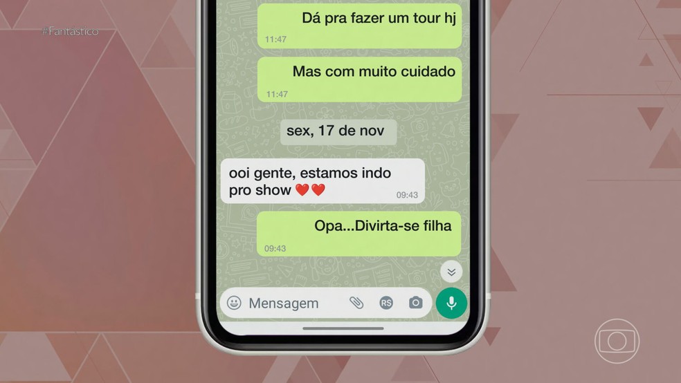 Última mensagem enviada por Ana Clara aos pais. — Foto: TV Globo/Reprodução