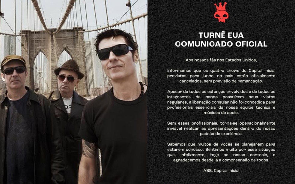 Capital Inicial cancela turnê nos EUA após consulado negar liberação de músicos — Foto: Redes sociais