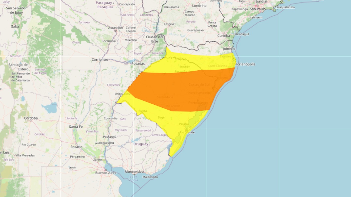 Inmet alerta para tempestade com ventos de até 100 km/h no RS