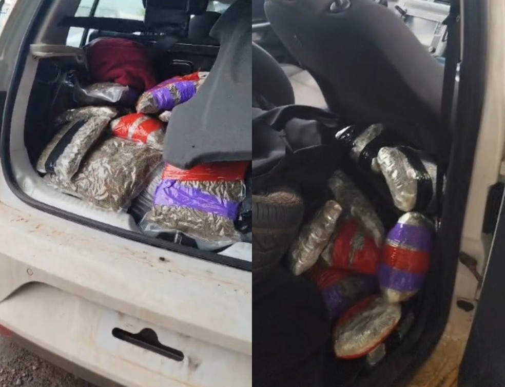 Homem é preso com drogas em carro furtado e com placa falsa em Euclides da Cunha Paulista (SP) — Foto: PM/Divulgação