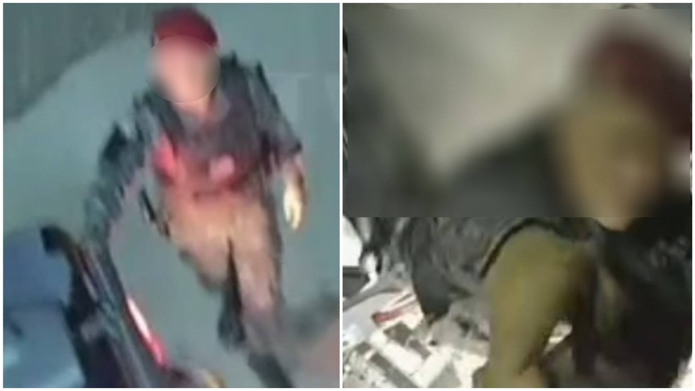 Policiais são flagrados retirando câmera de comércio durante ronda noturna, em Fortaleza — Foto: Reprodução