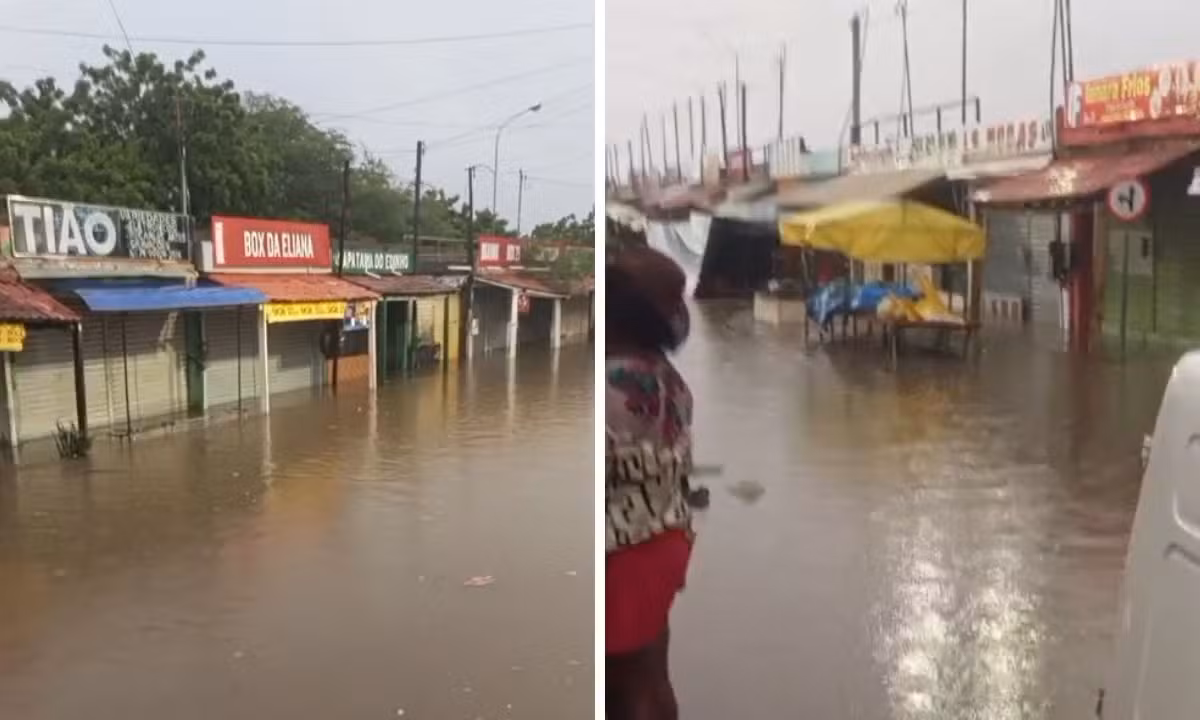 VÍDEO: chuva forte alaga ruas em cidade do oeste da Bahia; município é um dos 95 sob alerta de 'grande perigo'