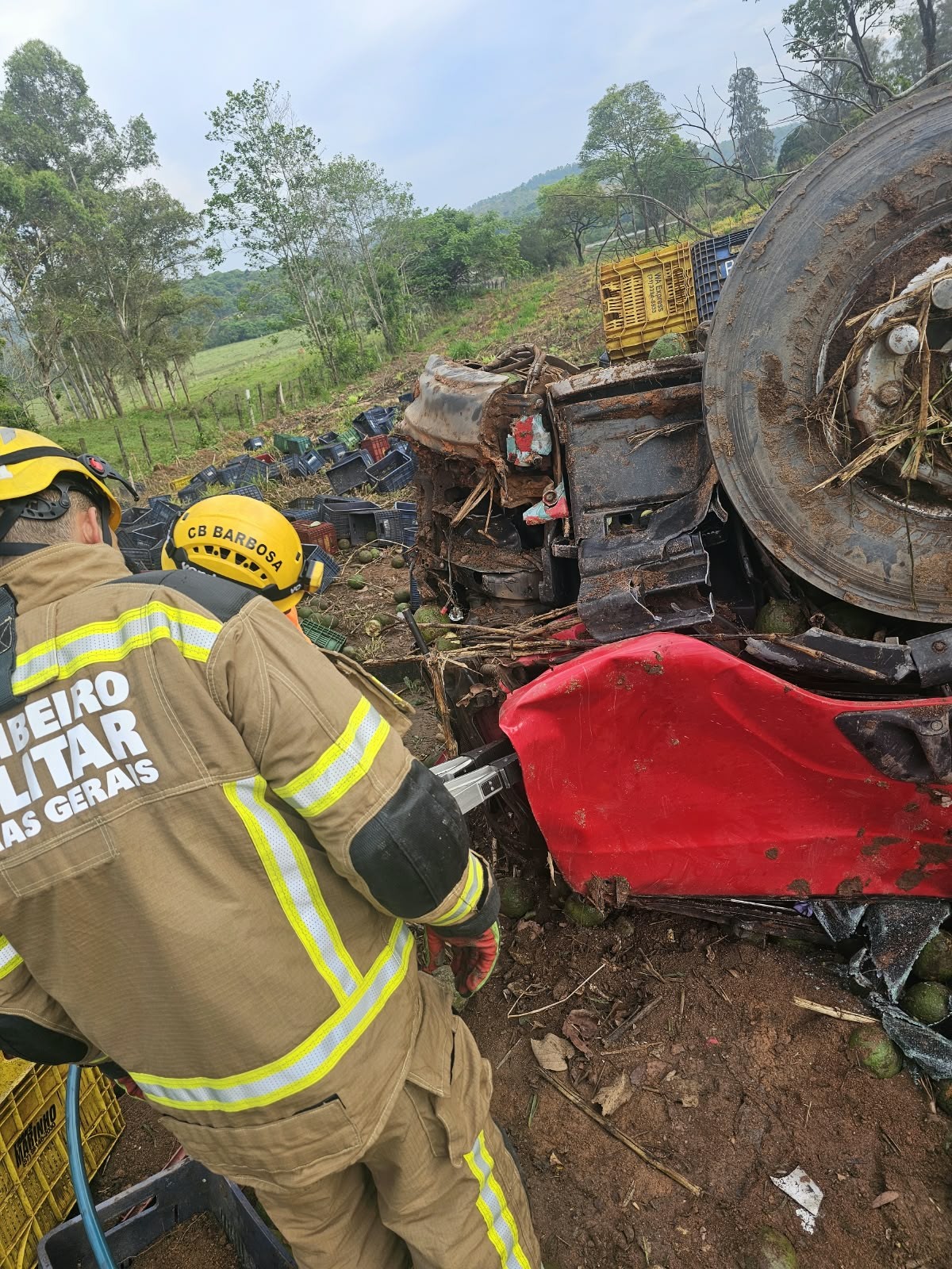 Motorista de carreta morre após bater em outro veículo e despencar às margens da BR-354, em MG