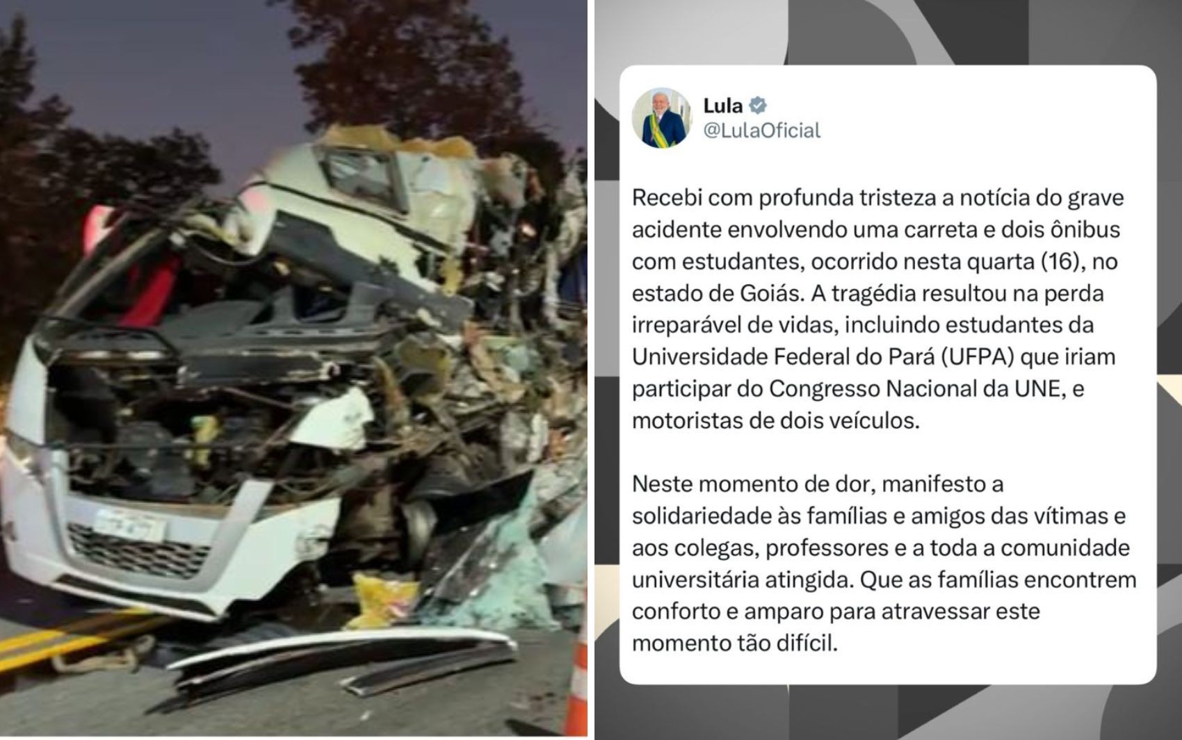 Lula lamenta morte de estudantes da UFPA e motoristas em acidente na BR-153: ‘Que famílias encontrem conforto e amparo'