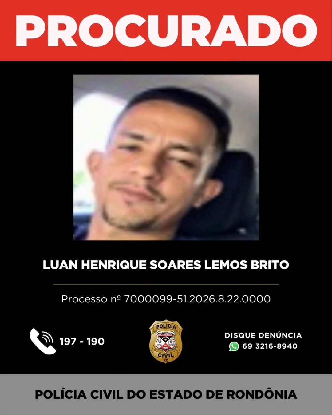 Luan Henrique Soares Lemos Brito — Foto: Reprodução/Polícia Civil de Rondônia (PC-RO)