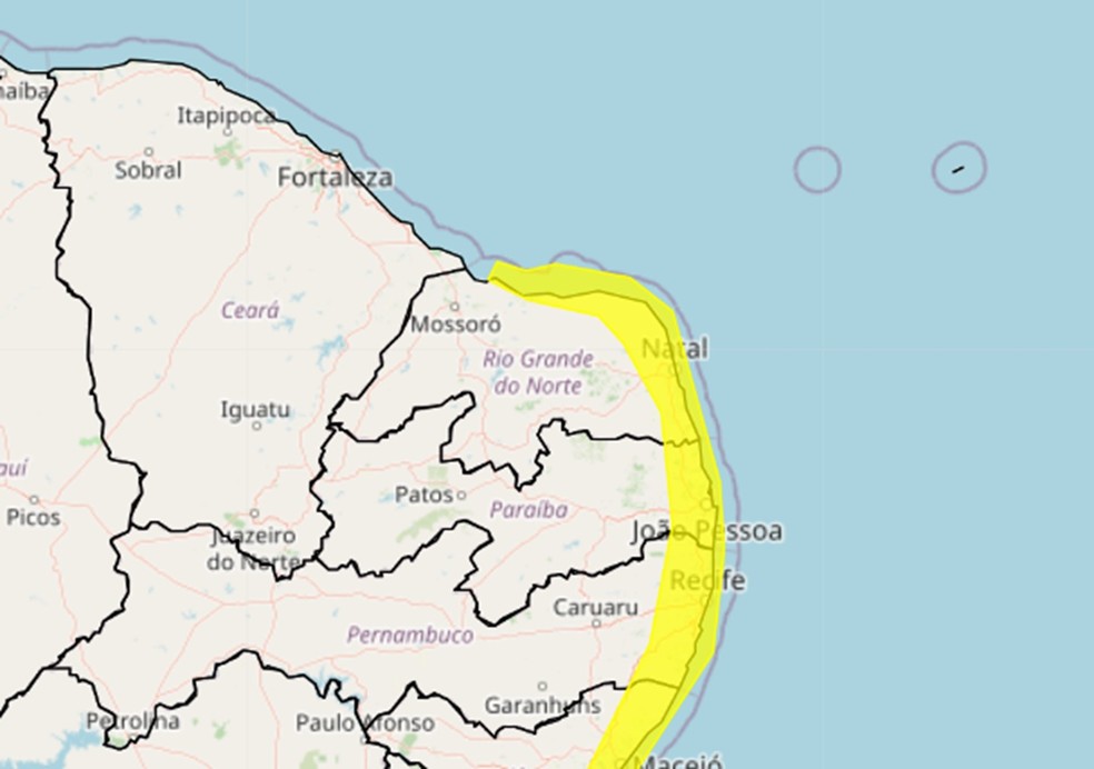 Alerta do Inmet para parte do Rio Grande do Norte — Foto: Divulgação/Inmet