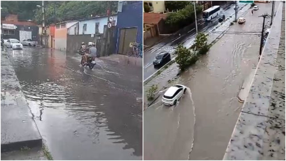 Várias ruas de Fortaleza ficaram alagadas durante a chuva forte que caiu na cidade. — Foto: Reprodução