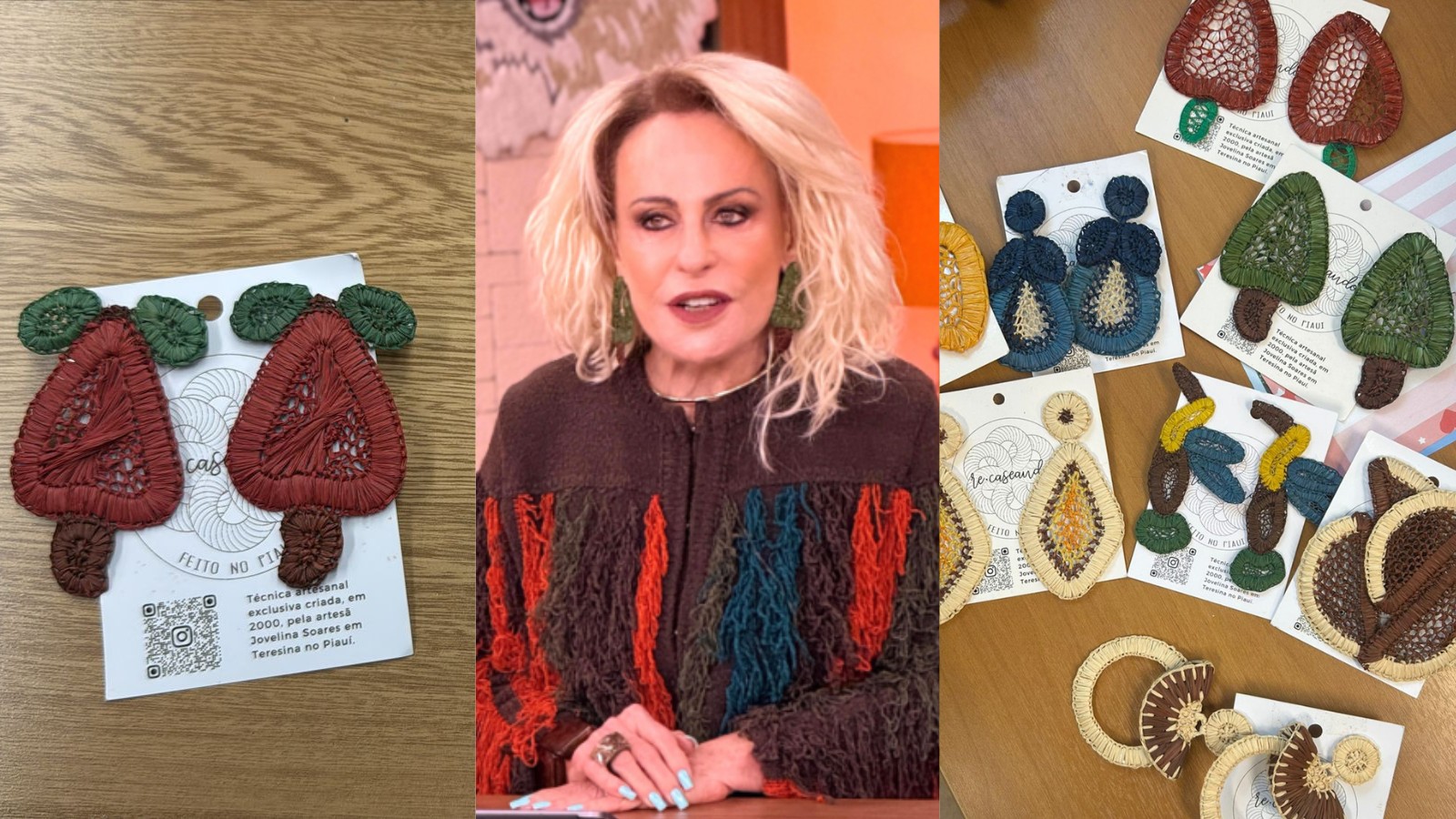 Brincos feitos com material reciclado por artesãos do Piauí são usados por Ana Maria Braga no 'Mais Você'