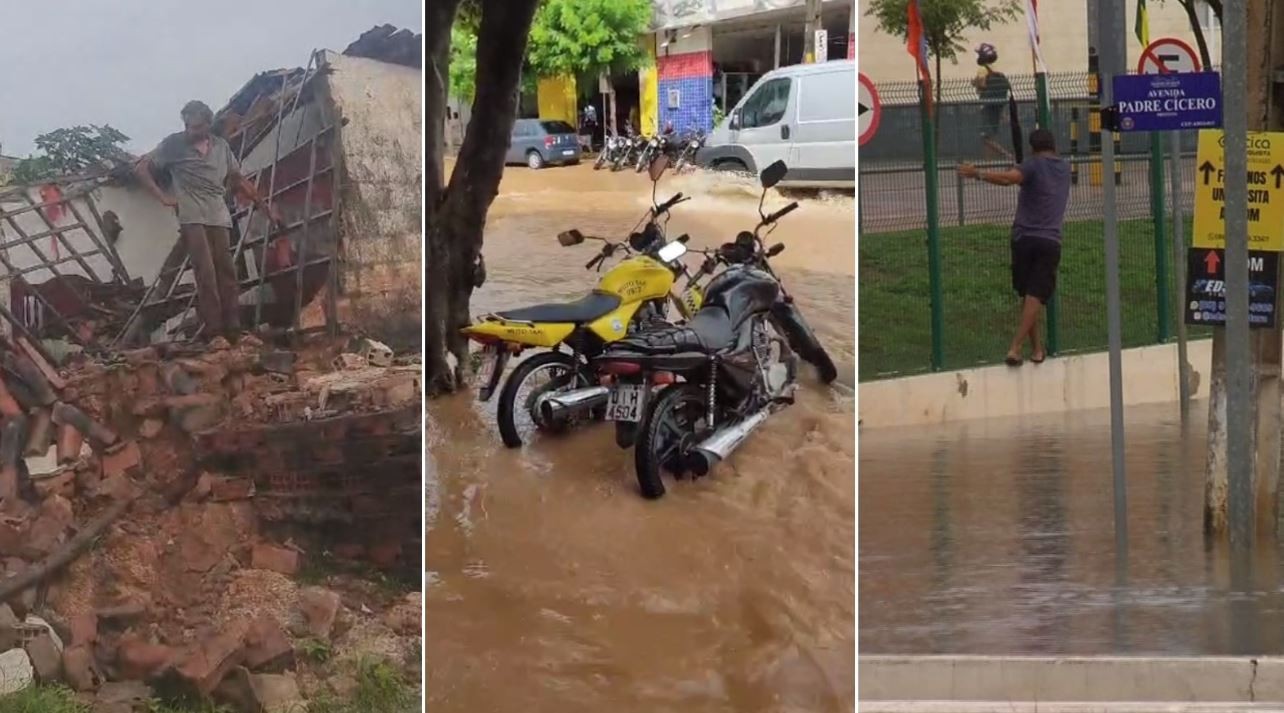 Chuvas de mais de 140 milímetros arrastam carros e derrubam casas no Ceará