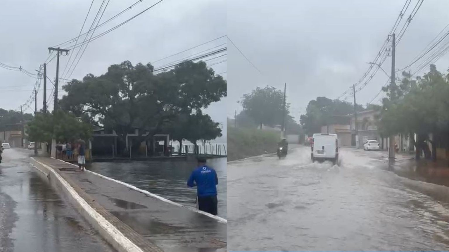 Com fortes chuvas, lagoa transborda e moradores ficam ilhados na Grande Natal