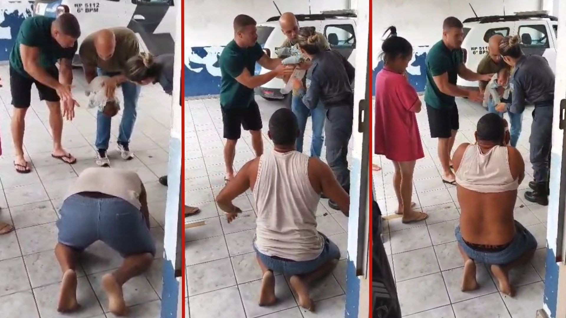 VÍDEO: bebê de um mês engasga com leite materno e é salvo por policiais na Serra; pai se ajoelha em desespero